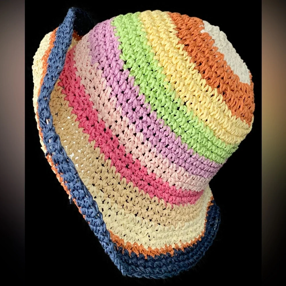 Crochet 100% Paper Striped Bucket Hat